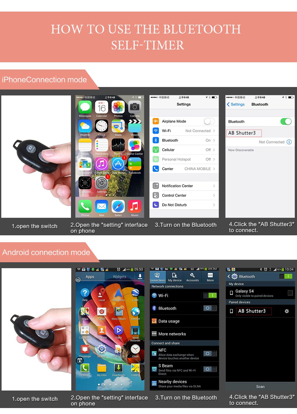 Drahtlose Bluetooth Clever Telefon Kamera Fernbedienung Auslöser Für Selfie Stock Einbeinstativ kompatibel Android IOS Für iPhone Samsung