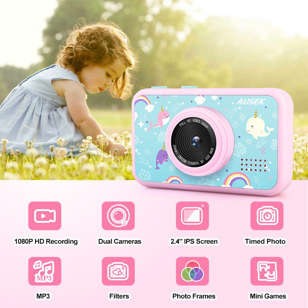 Videocamera con schermo HD 1080P fotocamera per bambini a doppio scatto anteriore posteriore impermeabile portatile per ragazze ragazzi fotografia per bambini