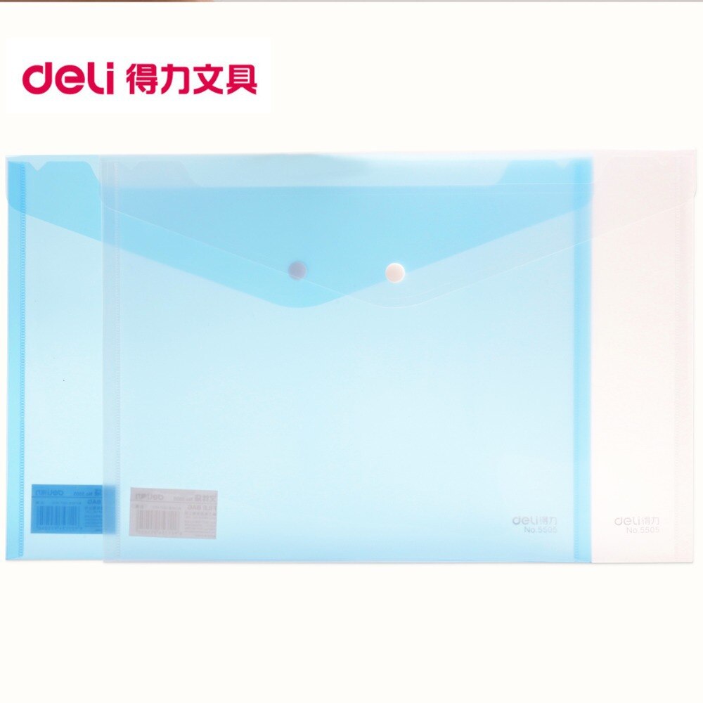 20 Pcs/Lot Deli 5505 PVC-A4 Transparent button document bags paper folders for conference organizer office supplies stationery