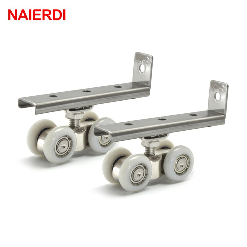 NAIERDI Licht Schuifdeur Roller Caster 4 Wielen Thuis Kamer hout Deur Wielen Rail Track Katrol Beer 30 KG Voor Meubels Hardware