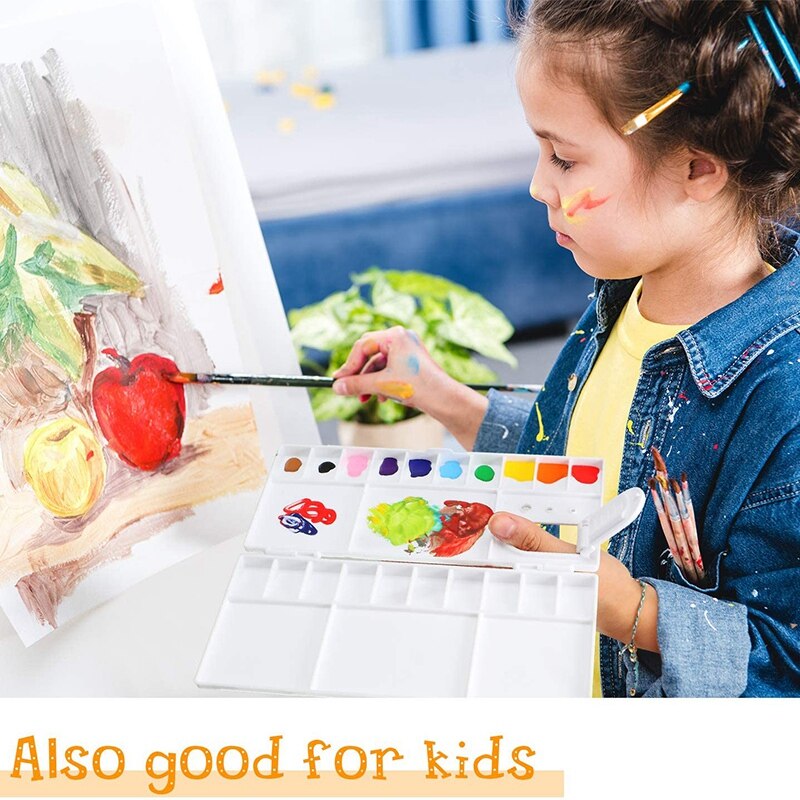 2Pcs Folding Paint Palette Plastic Palette Box Art Watercolor Palette with Thumbhole for Paint Pigment Tool (8 x 4 Inch)