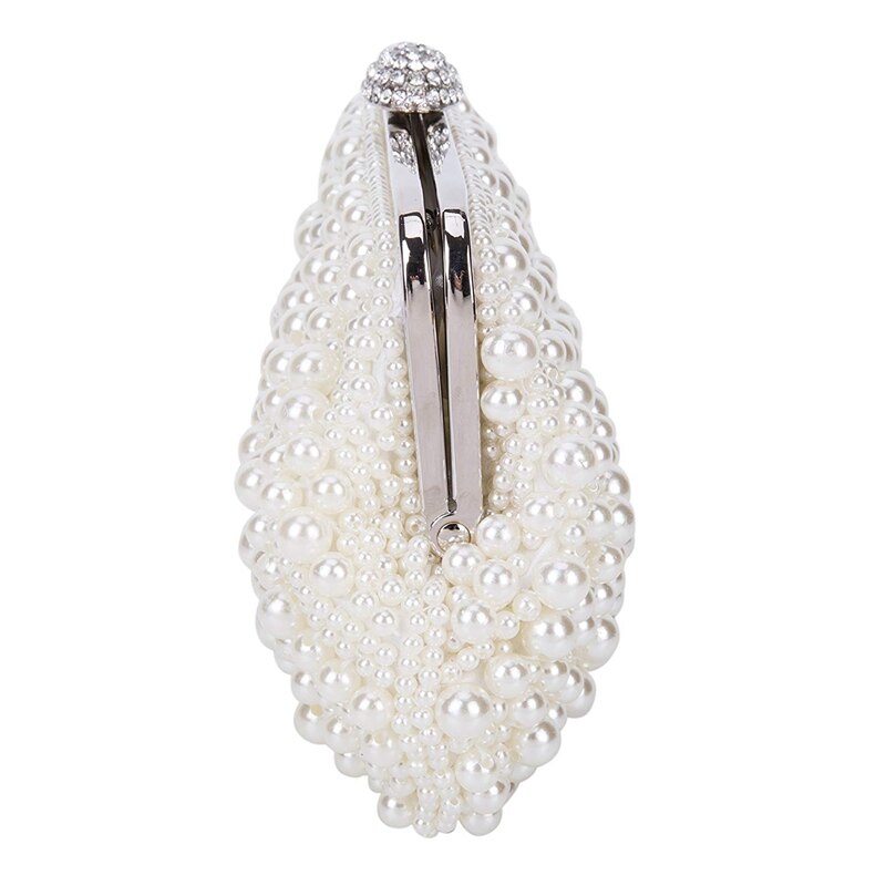 Women Pearl Clutch Bags Evening Bag Purse Handbag For Wedding Chain Bag For Dinner Party, White