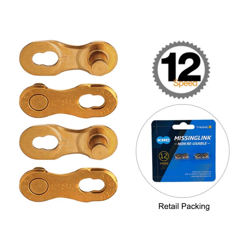 KMC 12 Speed Bicycle Chain X12 L MTB Road Bike X Bridge Trekking Commuting Cycle W/ Original MissingLinks Connectors: 12S Gold 2 Pair