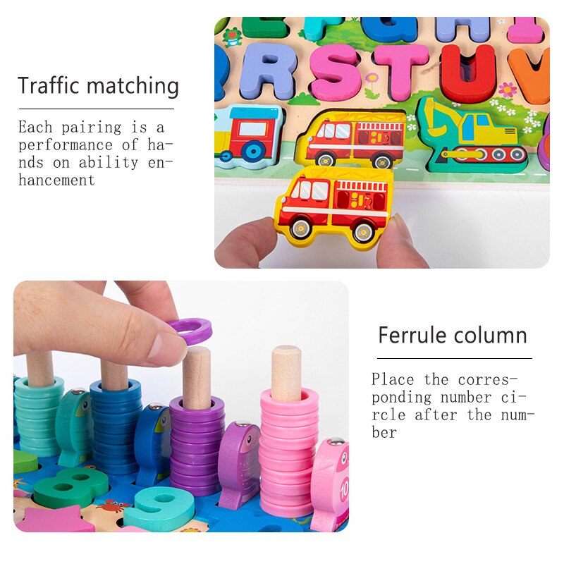 Montessori Educational Wooden Toys Number Letter Traffic Fishing Busy Board Children&#39;s Preschool Math Toy Counting Geometry