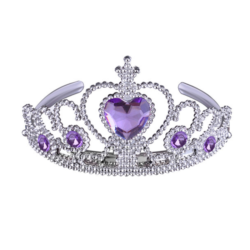 Preciosa diadema de plástico rosa para niñas, diadema con corona de princesa con diamantes de imitación, Tiara de cumpleaños con corazón para accesorios para el cabello: Color dorado