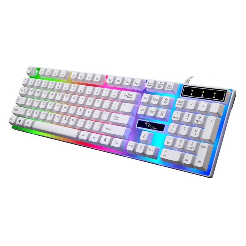 G21 wired USB mechanical suspension keyboard led colorful backlight game keyboard waterproof for PC wired mouse and keyboard set: White