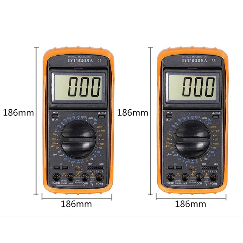 DT9208A Portable Multimeter LCD Digital Multimeter Ammeter Voltmeter Resistance Capacitance Testmeter Handheld