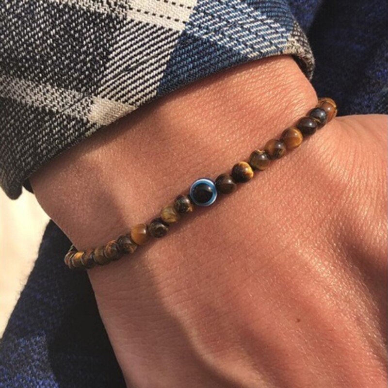 Trendy Blue Eye Charm Bracelet For Men Handmade By 4mm Natural Stone Men Bracelet Jewelry Hombre Pulsera: 1