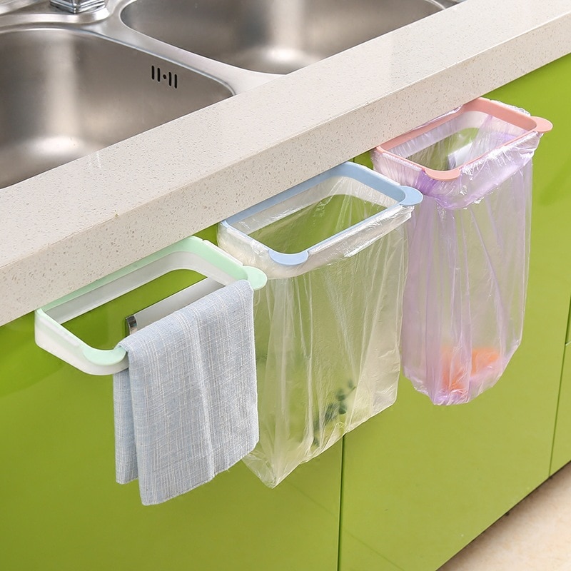 Kitchen Organizer Hanging Cabinet Door Trash Rack Style Storage Rack Garbage Bag Holder Cupboard Cabinet Tailgate Stand Racks