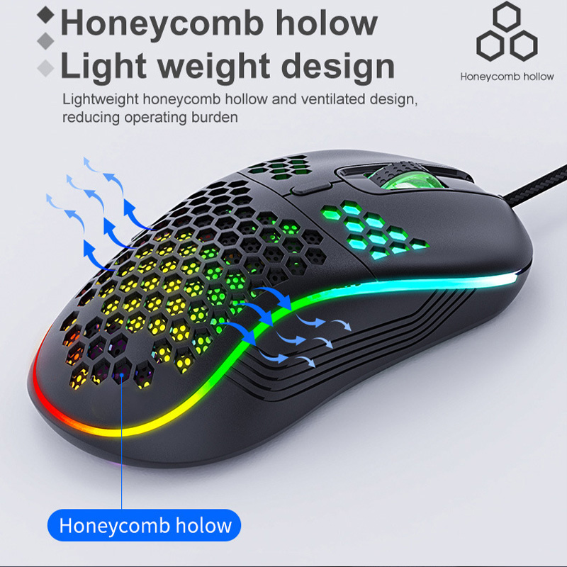 Lightweight RGB Gaming Mouse 4000DPI Honeycomb Shell Mouse Ergonomic Mice with Ultra Weave Cable for Computer Gamer PC Desktop