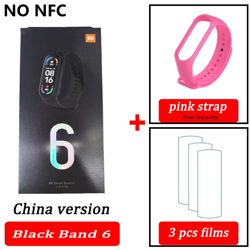 Xiaomi Mi Band 6 wersja globalna kolor AMOLED tlen krwi inteligentny zespół Fitness Traker tętno Bluetooth: black China pink