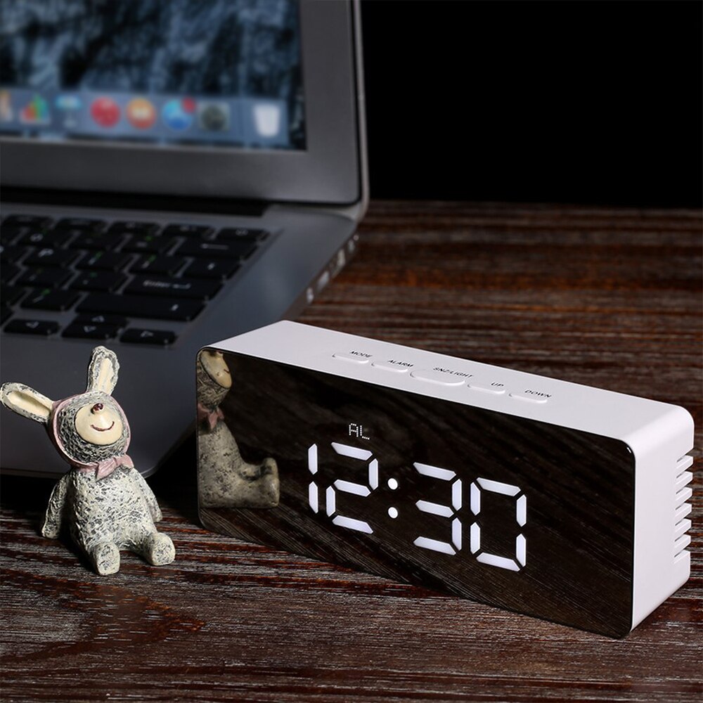 1Pc 14X50X3.4Cm Led Display Wekker Fuctions Knop Digitale Spiegel Bureauklok Temperatuur Kalender snooze Functie Met Usb