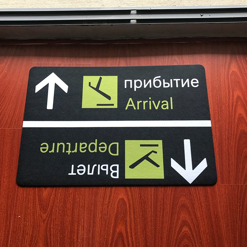 Chegada engraçada russa partida boa vinda esteira entrada novidade tapetes chão sinal do aeroporto não deslizamento de borracha tapetes interior tapete