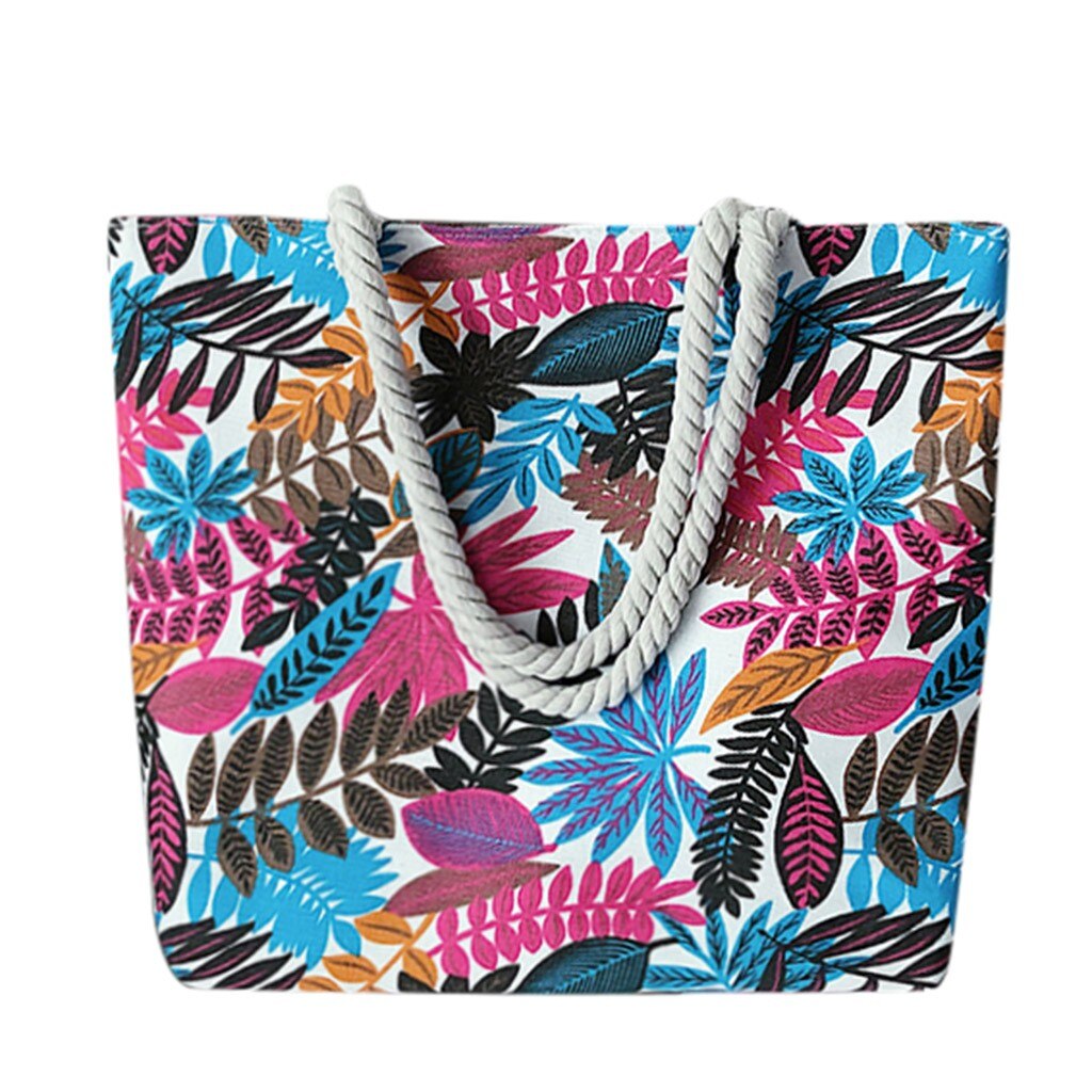 Bolsa de ombro da lona da grande capacidade do estilo bohemia do teste padrão da folha de eco: Marrom
