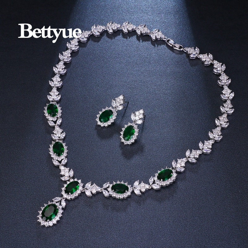 Bettyue Charme Mode Luxe Sieraden Sets Aaa Zirkoon Groene Geometrische Bloemrijke Bruids Sieraden Set Voor Vrouw Huwelijkscadeau