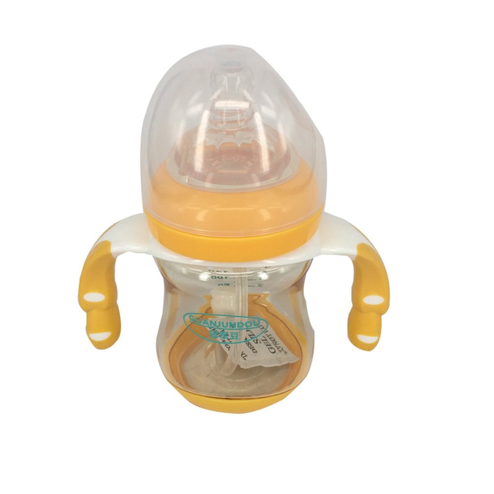 Wide Mouth Baby Bottle With Dust Cover Infant Anti-flatulence Baby Bottle: Yellow