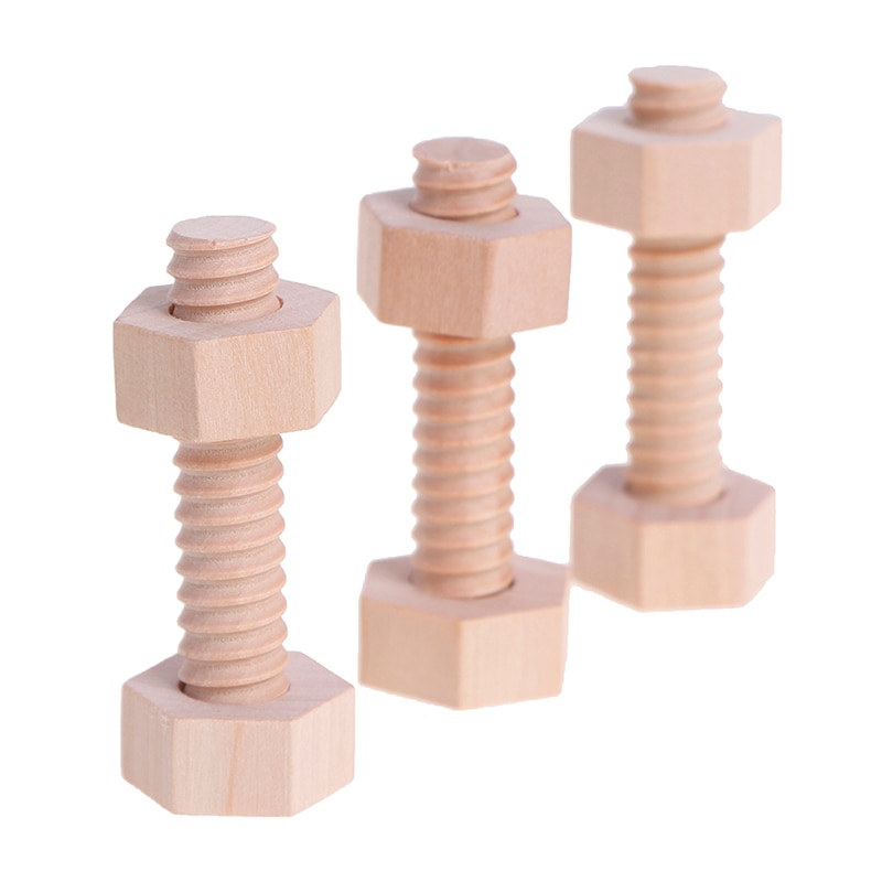 1.2x6.5cm Early Education Screw Nut Assembling Wooden Toy Solid Wood Screw Nut Hands-On Teaching Aid Educational Toys