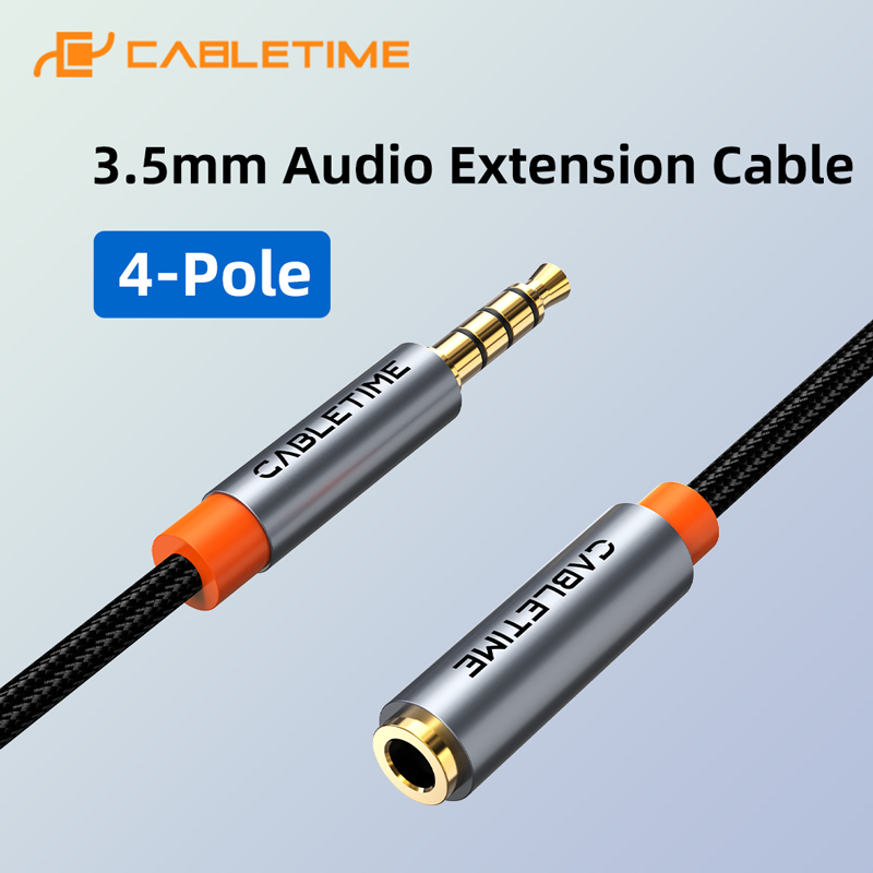 CABLETIME Cable auxiliar de 3,5 mm Cable de extensión Cable de micrófono de audio Cable conector HiFi de 3,5 mm para teléfono Altavoces de audio Auriculares