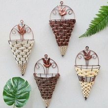 Rattan cone-shaped flower basket wall-mounted hand-woven country style for home garden decoration RT99
