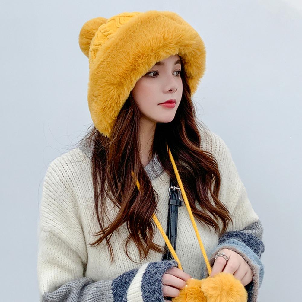 Lady Simple Cute Knitting Cap Female Women Cap Three Plush Balls for Dating