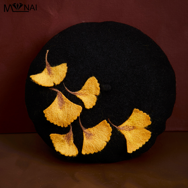 Hat Novelty Branches Pattern Artist Beret Cute Handmade Warm Wool Felt Autumn Winter Hats Party: Style 3