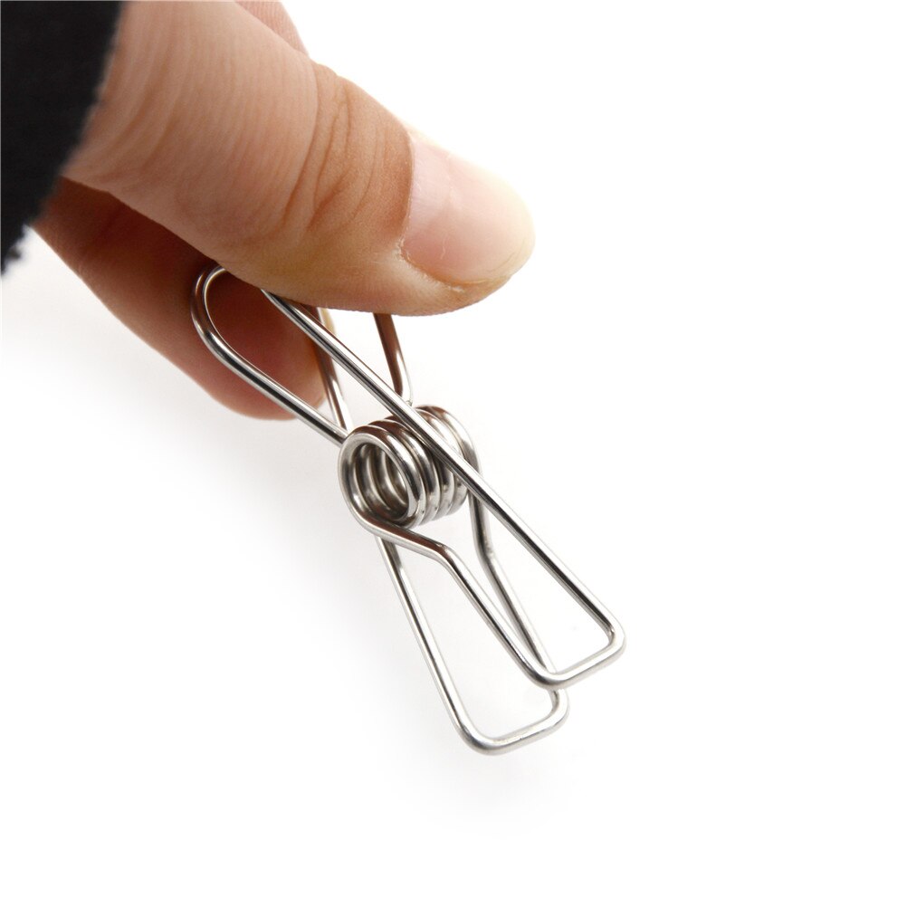 10pcs/lot Stainless Steel Metal Spring Clips Clamps Silver Binder Clips Clothes Hanging Pegs Clips Home School Supply