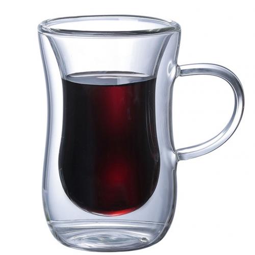 80ml transparante dubbelwandige warmte-isolerende glazen bekers voor koffie, thee en melk: Met handvat
