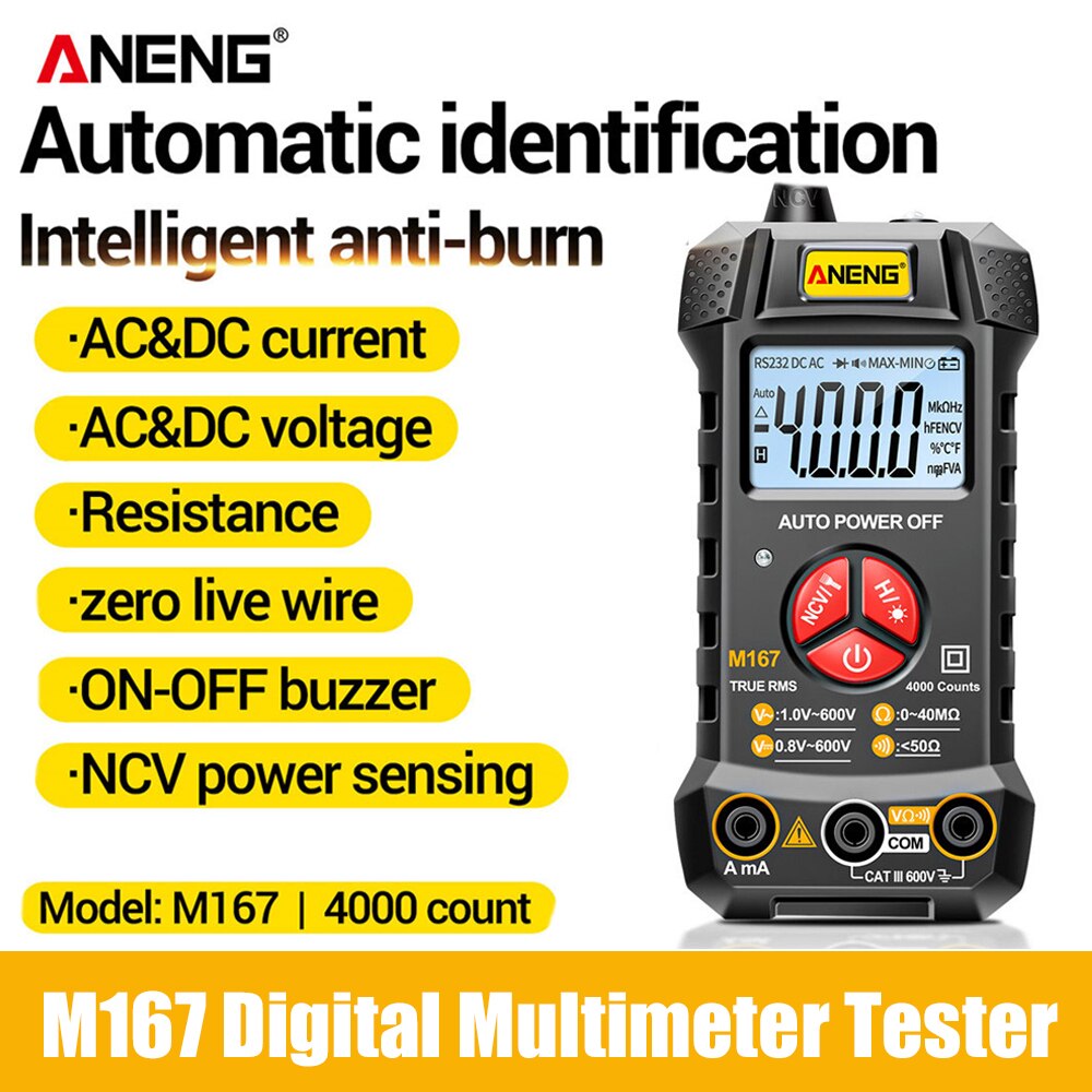 M167 Digital Mini Multimeter Tester ANENG 4000 Counts Auto Multimetro True RMS NCV Meter With Flashlight MultiMeter