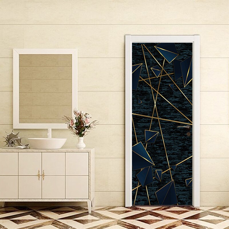 Door Stickers Geometric Line Stickers Black Gold Household Wooden Door Decoration Wall Stickers Old Door Repair