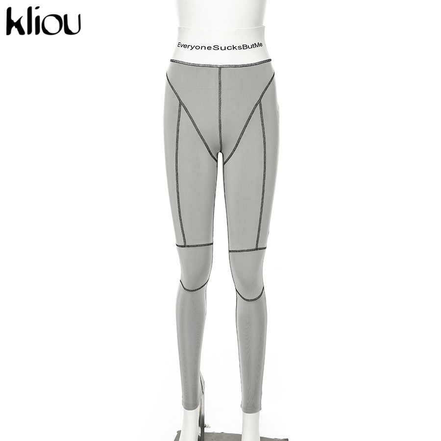 Kliou high waist letters print fitness legging herfst winter dames patchwork gestreepte streetwear sportieve slanke broek