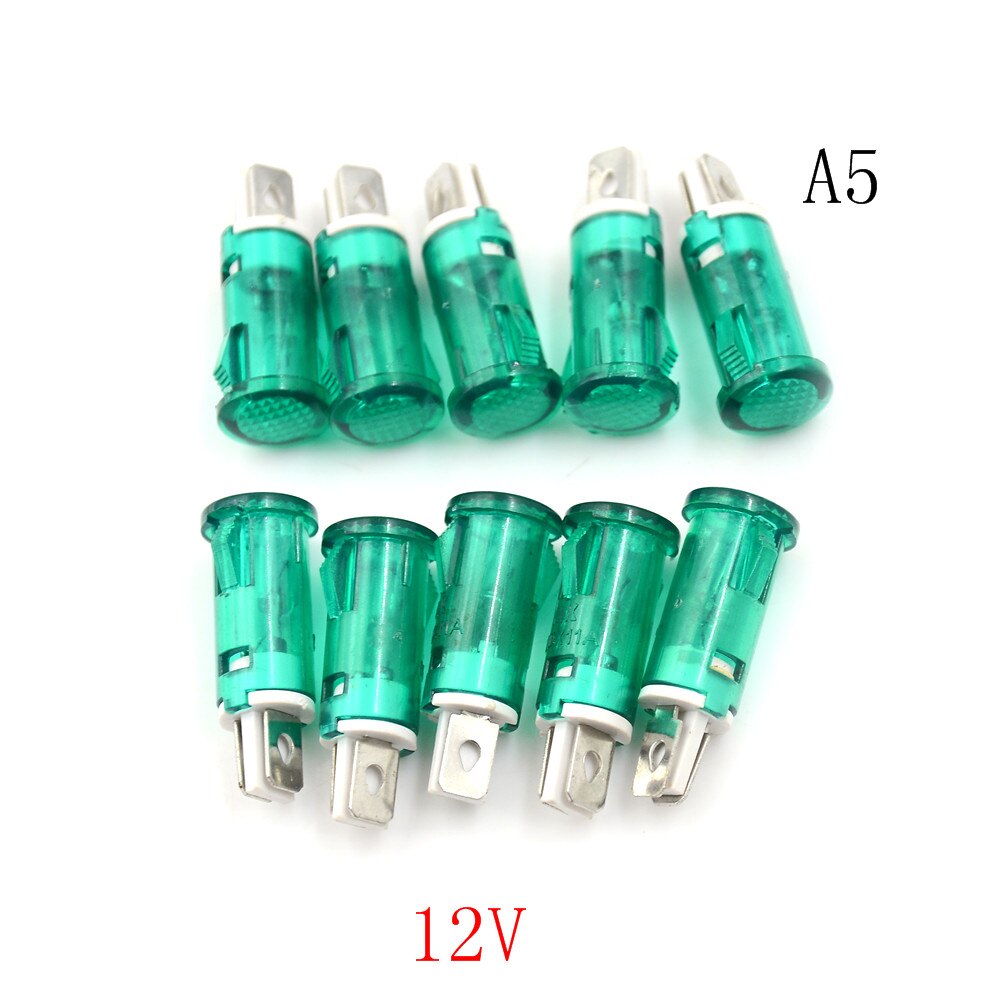 10 stk signalindikatorlampe panelmontering neonrød grønt gule lys 220v 110v 12v/24 vdc 10mm mdx -11a pilotstyring: 5