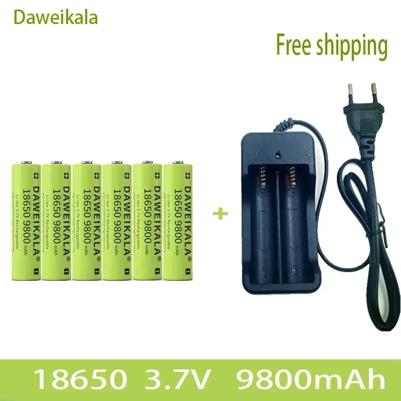 3.7V 18650 9800mAh capacity lithium-ion rechargeable battery flashlight battery+charger
