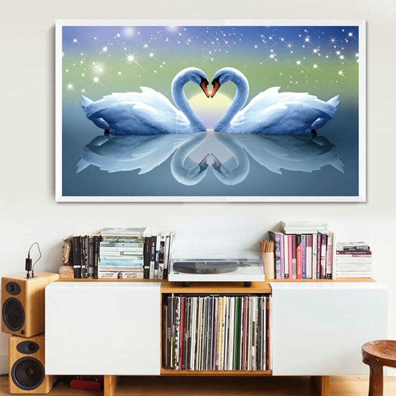 5d Diy Diamond Embroidery Beautiful Swan Cross Stitch Bright Crystal Round Diamond Star Diamond Painting Mosaic Animal Picture