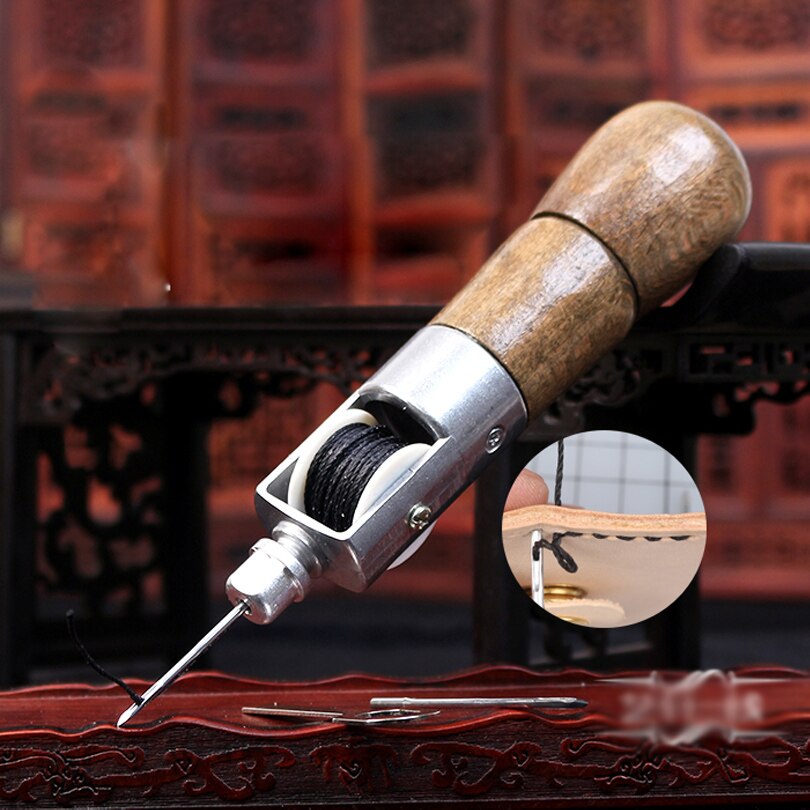 Leather craft Sewing DIY Handmade Leather hand-stitching Tool Sewing Kit Lock Stitch Awl +2 Needles+Wrench