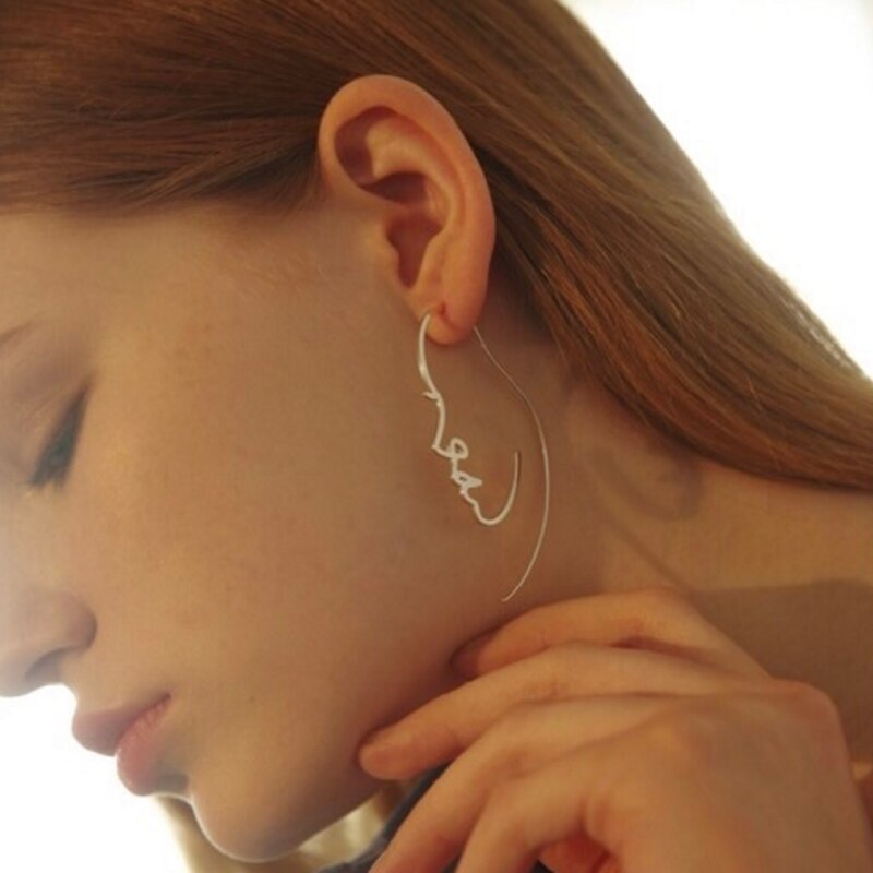 Vintage ▾ arte stile vuoto Viso Orecchini A Cerchio per Le Donne Profilo Orecchini boucles d' oreilles bijoux