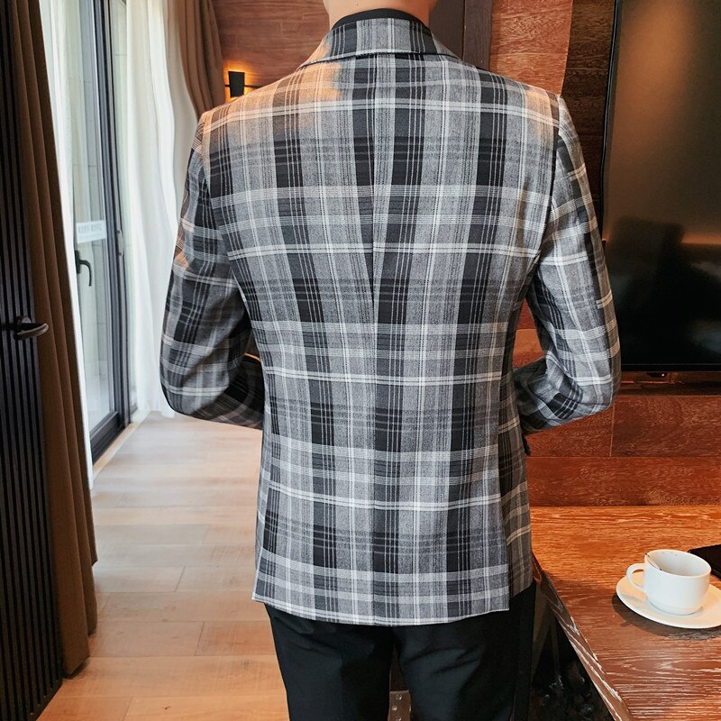 Chaqueta entallada a cuadros para hombre, traje informal a la para negocios y ocio, chaqueta de primavera, novedad