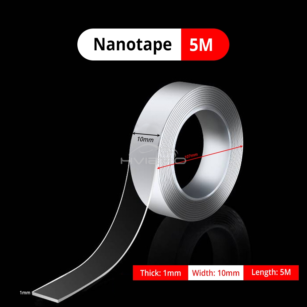 1m/3m/5m nano-tejp spårlös dubbelsidig transparent återanvändbar vattentät resistent värmehäftande rengöringsbar 10mm bredder bilverktyg: Guld-