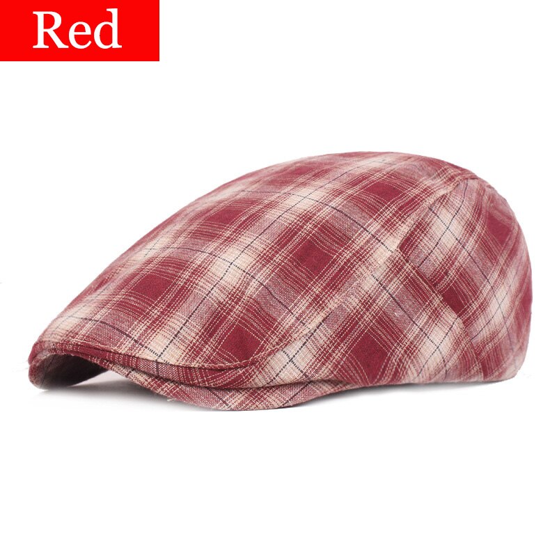 Roxcober vintage bomulds baretter plaid avisdreng kasketter flad kasket chapeau til mænd kvinder vedbend kasket gatsby hat visirer peaky blinder hatte: Rød