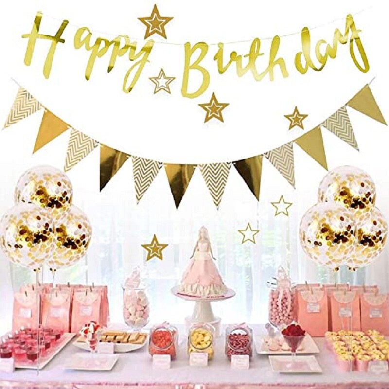 Happy birthday party decoration banner Pink Gold birthday party background wall decoration