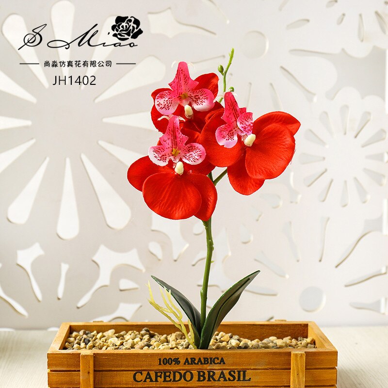 Fleurs d'orchidées papillons artificielles, 3/4/5 têtes, pour décorer la maison et le jardin, ornement de chambre à coucher de bureau, Table de bureau, bonsaï: 3Heads Red