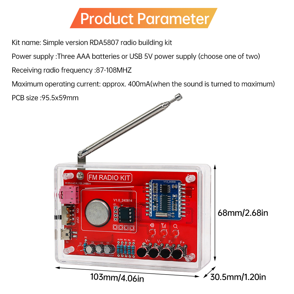 Enkel versjon rda 5807 fm radio elektronisk sett justerbar frekvens 87-108 mhz digitalt display diy sveiseprosjekt øving lodde