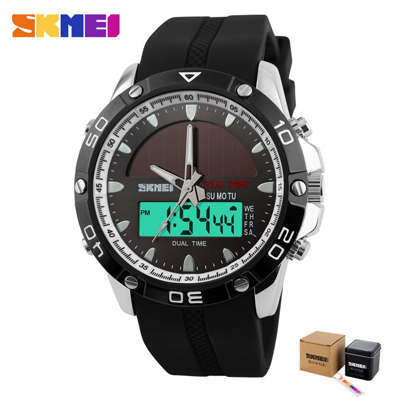 Skmei Dual Time Display Mannen Digitale Quartz Horloge Chronograph 50M Waterdicht Horloge Man Sport Horloges Relogio Masculino 1064: Silver with box