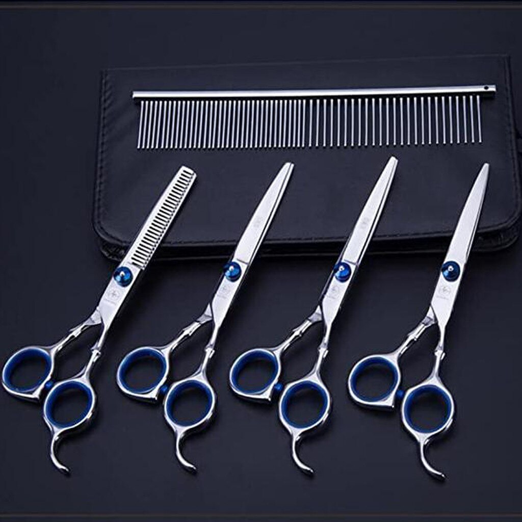 4 #5 Pcs Huisdier Schaar Set Roestvrij Staal Dunner Shear Grooming Kam Gebogen Scharen Kat Hond Snijden Dunner Voor groomer: Default Title