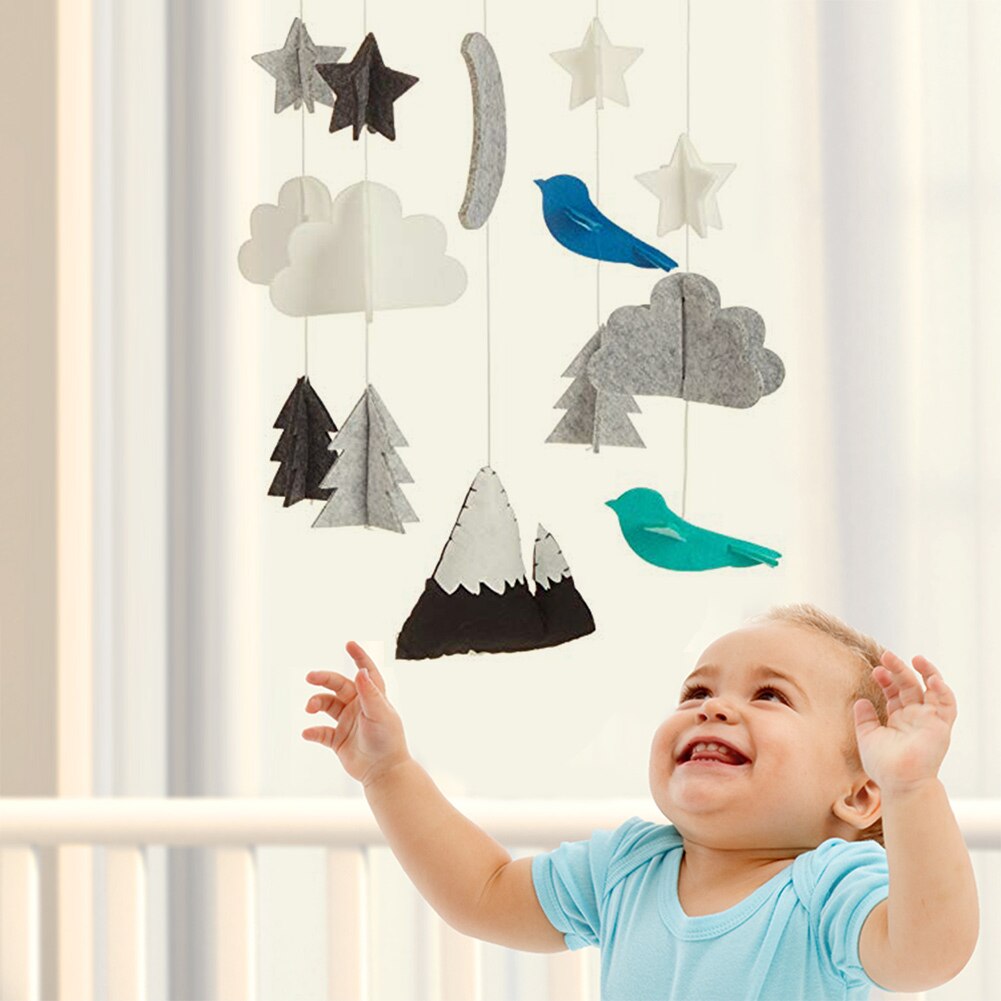 16 Patterns Shape Baby Crib Mobile Stars Clouds Birds Moon Snowy Mountain Baby Ceiling Hanging Nursery Decor