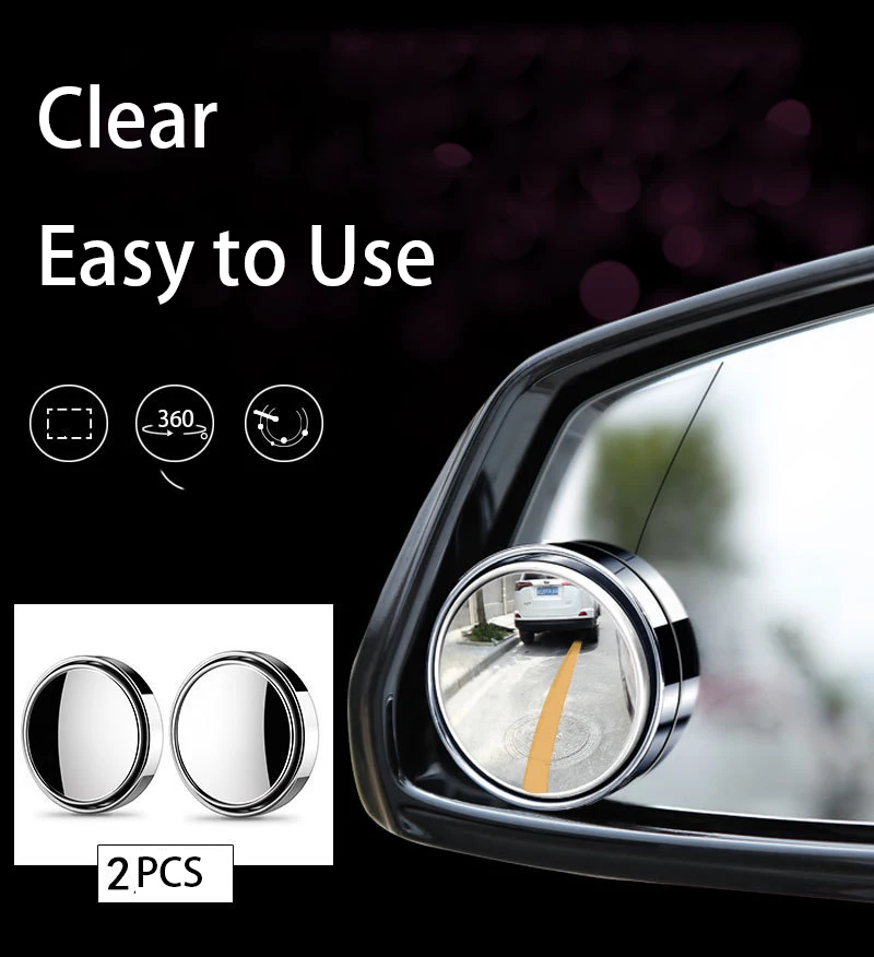 Espejo de punto ciego convexo, marco redondo de 2 piezas, gran angular de 360 grados, ajustable, accesorios para coche