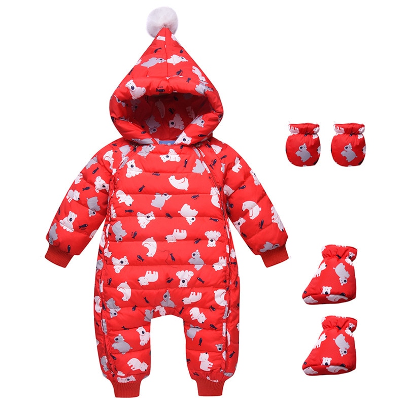 Baby Winter Kleding Meisje Jongens Romper Warm Sneeuw Dragen Baby Baby Overalls Lange Mouw Hooded Bovenkleding Witte Eendendons Snowsuit: Rood / 6m