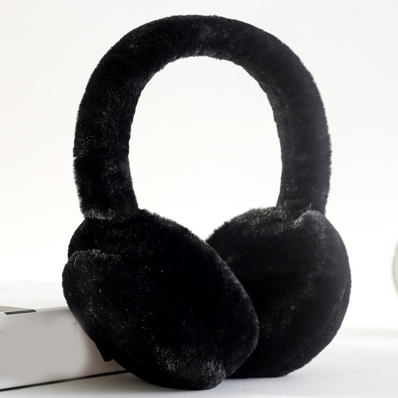 réglable fausse fourrure hiver cache-oreilles unisexe couleur unie casque fourrure casque pour filles en peluche oreille plus bandeau: Black