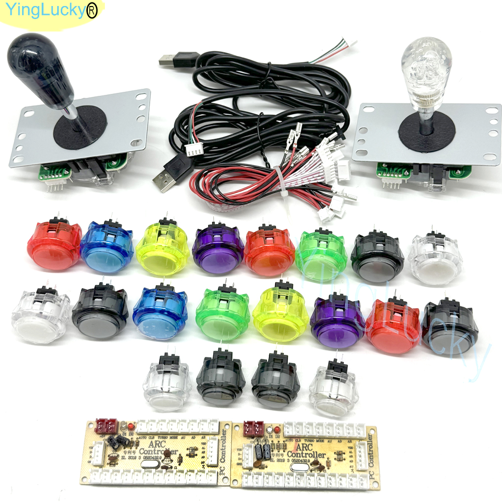 Joystick d'arcade pour 2 joueurs, kit de bricolage PC Raspberry Pi, Kit de jeu d'arcade avec bouton poussoir, Joystick de Style américain, câbles d'encodeur USB: WHITE