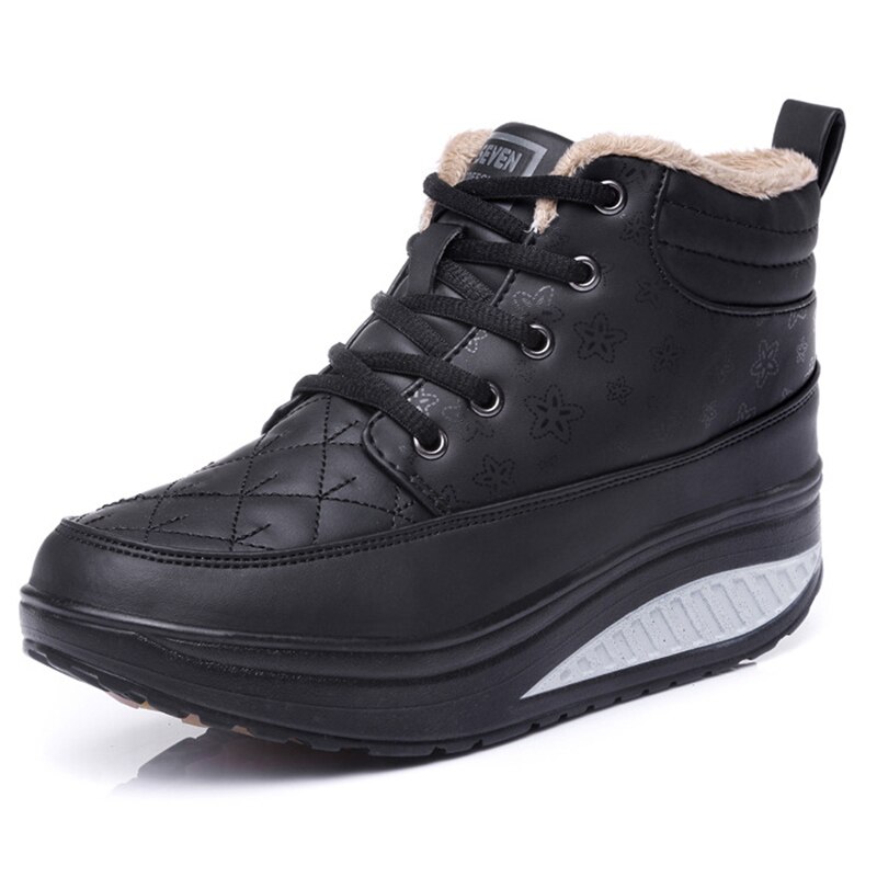 Femmes Bottes D'hiver À Lacets Baskets Thicksoled Loisirs Bottes De Voyage Solide À Tête Ronde de Couleur Slip Femmes Neige Bottes Augmentent Dans: Black / 37