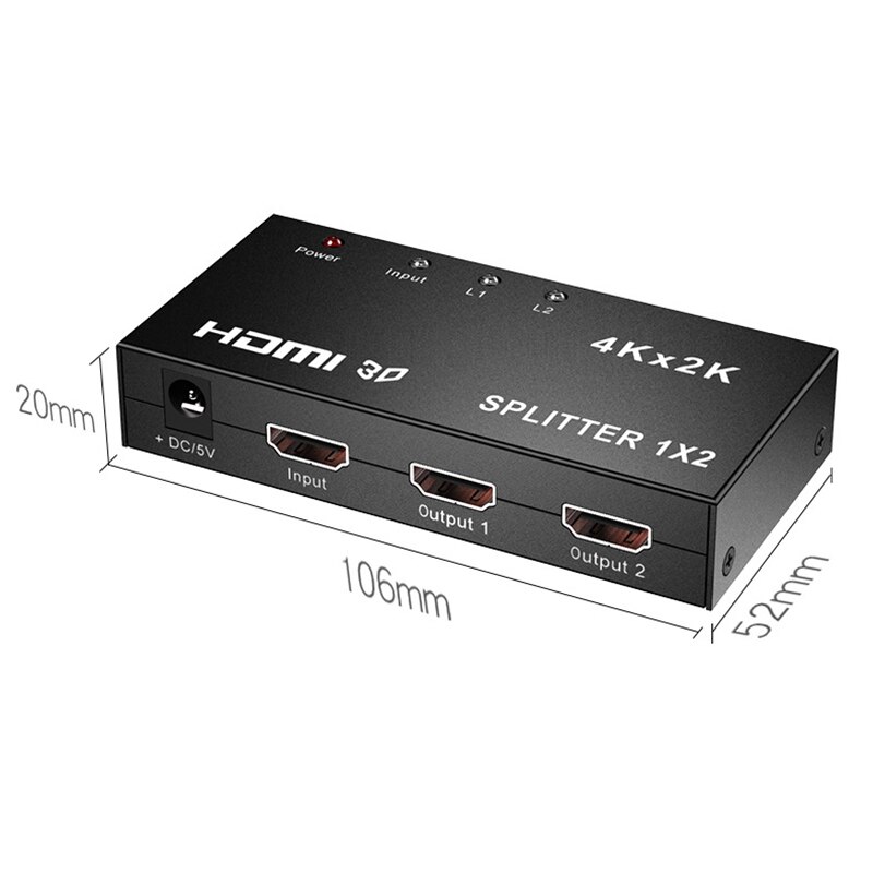 HDMI Splitter 1 in 2 Out HDMI V1.4 Supports Full 4K HD 1080P 3D Resolutions for DVD Player Laptop HDTV Display US Plug